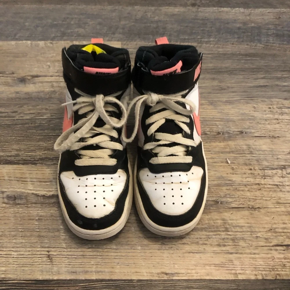 Nike Girls Court Borough Mid 2 Black/Sunset Pulse- White Sneaker - size 4